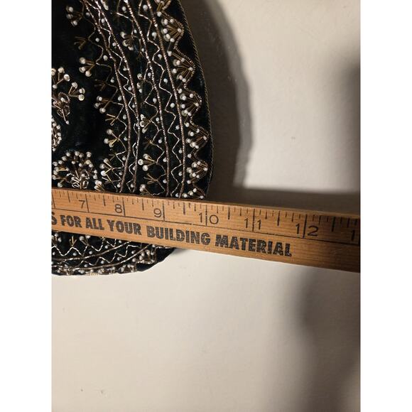 Velvet Polti Bag Forest Green Gold Floral Beading Ribbon Drawtring Satin Lined - Picture 8 of 9